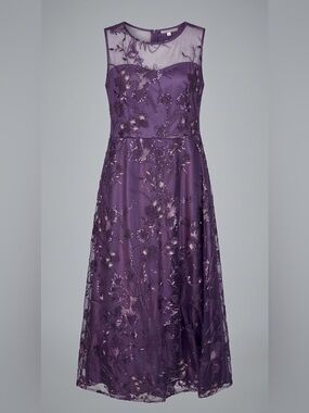 Emma Street Purple Lace Evening Dress Size 18 | Formal Embroidered Sleeveless